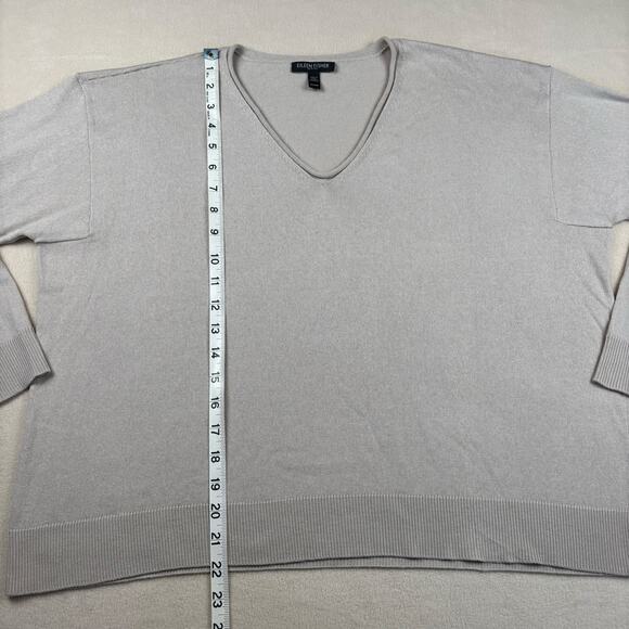 Eileen Fisher Women's Beige Peruvian Organic Cotton blend V Neck Petite Small - Picture 3 of 8